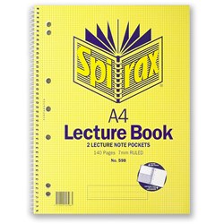 SPIRAX 598 SPIRAL LECTURE Book A4 140 Page Pocketed Pack 10