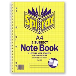 SPIRAX 605 NOTEBOOK 2 SUBJECT A4 250 Page 297x230mm S/O Pack 5