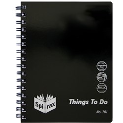 Spirax 701 Notebook Things To Do A5 96 Page Polypropylene Cover Black