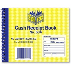 Spirax 504 Business Book Cash Receipt Carbonless Side Opening 102x127mm