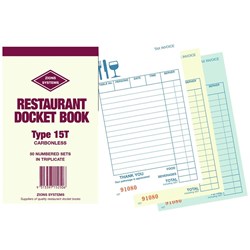 ZIONS 15T DOCKET BOOK C/Less Triplicate 165X95mm