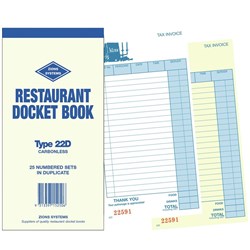 ZIONS 22D DOCKET BOOK Resturant C/Less Dup  200X100