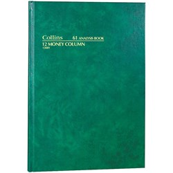 ANALYSIS BOOK HARD Cover A4 12 Money Column Green EACH