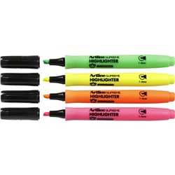 Artline Supreme Highlighter Chisel 1-4mm Assorted Colours Pack Of 4
