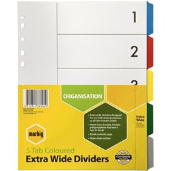 Marbig Plastic Divider A4 Extra Wide 5 Tab Multi Colour