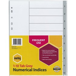 Marbig Plastic Divider A4 Indices 1-10 Grey