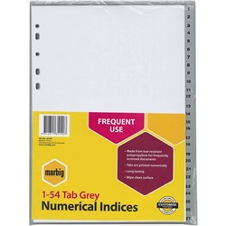 Marbig Plastic Divider A4 Indices 1-54 Grey