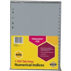 Marbig Plastic Divider A4 Indices 1-100 Grey