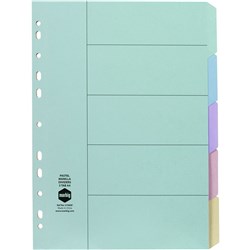 Marbig Manilla Divider A4 5 Tab Pastel Colours
