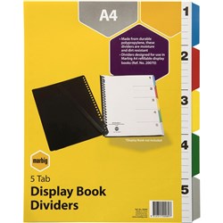 MARBIG DISPLAY BOOK Dividers A4 PP 5 TAB Assorted SET