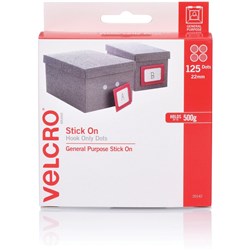 Velcro Brand Stick On Hook Only 22mm 125 Dots White Dispenser