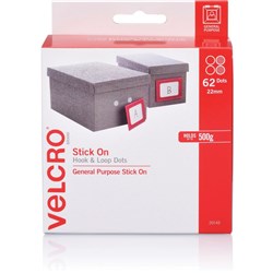 Velcro Brand Stick On Hook & Loop 22mm 62 Dots White Dispenser