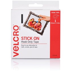 Velcro Brand Stick On Hook Only 25mmx3.6m Strip White Dispenser