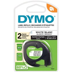 Dymo LetraTag Labelling Tape Paper 12mmx4m -Pearl White 2Pk