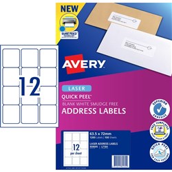 AVERY L7164 MAILING LABELS Laser 12/Sht 63.5x72mm BOX 1200