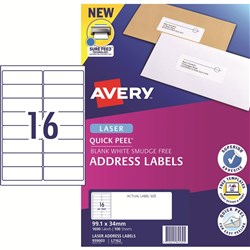 AVERY L7162 MAILING LABELS Laser 16/Sht 99.1x34.2mm BOX 1600