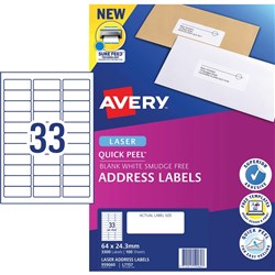 AVERY L7157 MAILING LABELS Laser 33/Sht 64x24.3mm Address BOX 3300