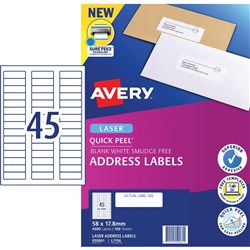 AVERY L7156 MAILING LABELS Laser 45/Sht 58x17.8mm Address BOX 4500