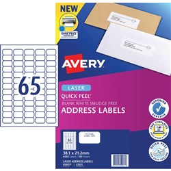 AVERY L7651 MAILING LABELS Laser 65/Sht 38.1x21.2mm BOX 6500