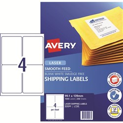 AVERY L7169 SMOOTH FEED LABEL Laser 4/Sht 99.1x139mm Wht Box 250 shts