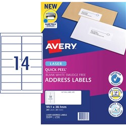 AVERY L7163 MAILING LABELS Laser 14/Sht 99.1x38.1mm Box of 280