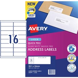 AVERY L7162 MAILING LABELS Laser 16/Sht 99.1x34mm Box of 320