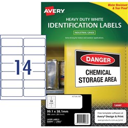 AVERY L7063 DURABLE H/D LABEL Laser 14/Sht 99.1x38.1mm Wht PK 350