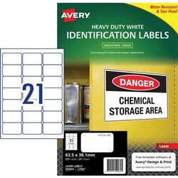 AVERY L7060 DURABLE H/D LABEL Laser 21/Sht 63.5x38.1mm Wht PK 525