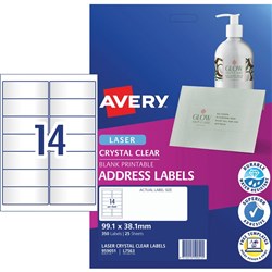 AVERY L7563 CLEAR LASER LABELS Quick Peel 14/Sht 99.1x38mm PK 350