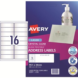 AVERY L7562 CLEAR LASER LABELS Quick Peel 16/Sht 99.1x33.9mm PK 400