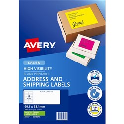 AVERY L7163FG LASER LABELS 14/Sht 99.1x38.1mm Flouro Grn PK 350