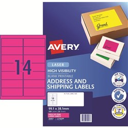 AVERY L7163FP LASER LABELS 14/Sht 99.1x38.1mm Flouro Pink PK 350