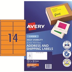 AVERY L7163FO LASER LABELS 14/Sht 99.1x38.1mm Flouro Orng PK 350