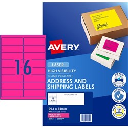 AVERY L7162FP LASER LABELS 16/Sht 99.1x34mm Flouro Pink PK 400