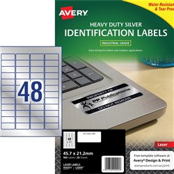 AVERY L6009 DURABLE H/D LABEL Laser 48/Sht 45.7x21 Slvr Met