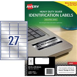 AVERY L6011 DURABLE H/D LABEL Laser 27/Sht 63.5x30 Slvr Met