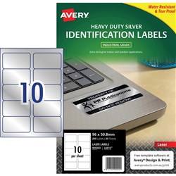 LABEL AVERY LASER L6012 H/DUTY SILVER 10/SHEET