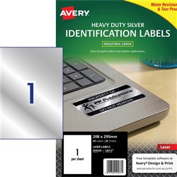 AVERY L6013 DURABLE H/D LABEL Laser 1/Sht 210x298 Slvr Met