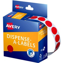 AVERY DMC14R DISPENSER LABEL Circle 14mm Red PK 1050