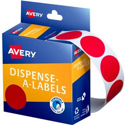 AVERY DMC24R DISPENSER LABEL Circle 24mm Red PK 500