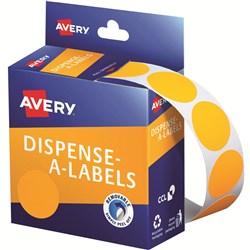 AVERY DMC24FO DISPENSER LABEL Circle 24mm Orange PK 350