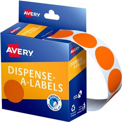 AVERY DMC24O DISPENSER LABEL Circle 24mm Orange