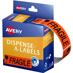 AVERY DMR1964FR DISPENSER LBL Printed Fragile 19x64mm Red PK 250