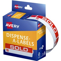 AVERY DMR1964SO DISPENSER LBL Printed Sold To 19x64 Red/Wht PK 125