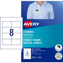 AVERY L7418 FABRIC NAME Labels 8/Sht 86.5x55.5 Acetate Silk PK 120