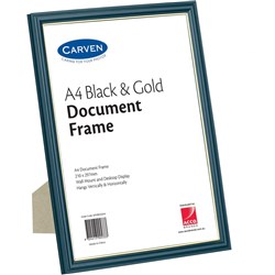 CARVEN CERTIFICATE FRAME A4 Black/Gold Wall Mountable