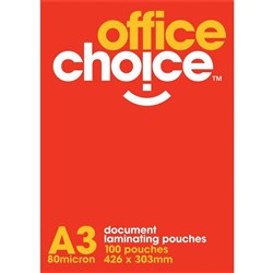 Office Choice Laminating Pouches A3 80 micron Pack of 100