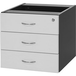 LOGAN FIXED PEDESTAL 3 Drawer, White & Ironstone H450mm x W476mm x D470mm
