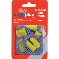 MAXISAFE DISPOSABLE EARPLUGS Corded Class 5 27dB Pack of 5