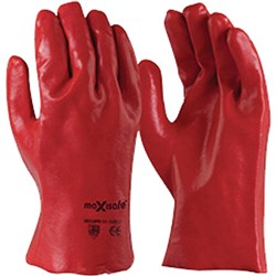 MAXISAFE CHEM RESISTANT GLOVES Chemical Resistant Glove Red P VC Single Dipped 27cm Ctn 12